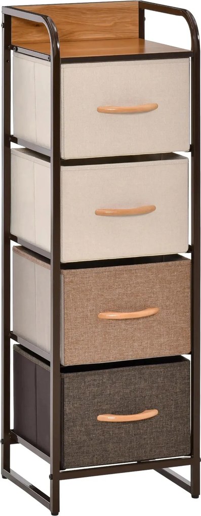 Cómoda de Tecido com 4 Cestos Removíveis e Dobráveis Base Elevada Móvel de Armazenamento para Dormitório Sala de Estar 31x29x99cm Multicor