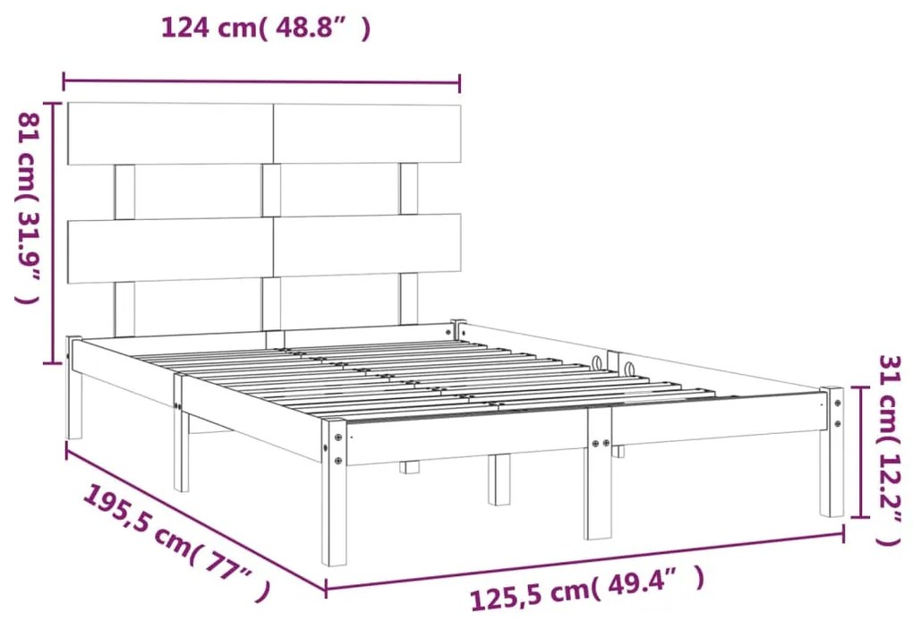 Estrutura cama pequena casal 120x190 cm pinho maciço branco