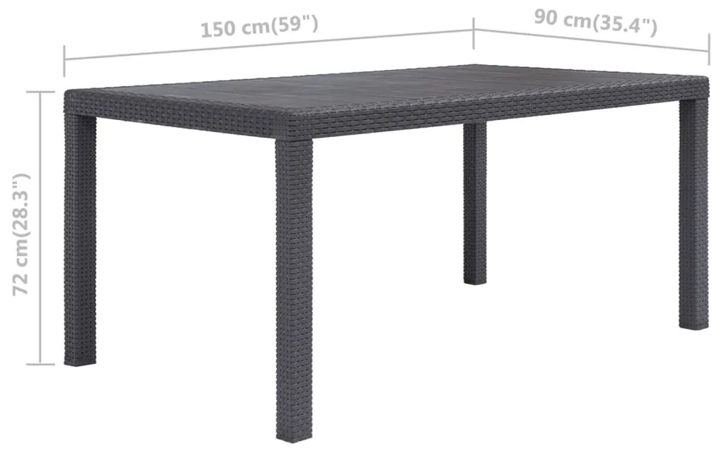 Mesa de jardim 150x90x72 cm plástico castanho c/ aspeto de vime