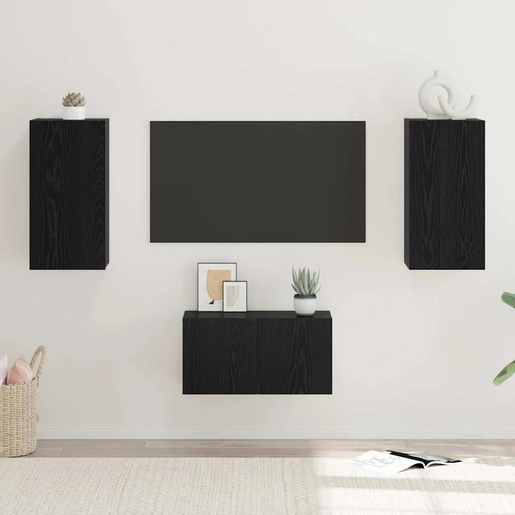 Conjunto de móvel de TV 3 pcs Carvalho Preto 60 x 30 x 30.5 cm