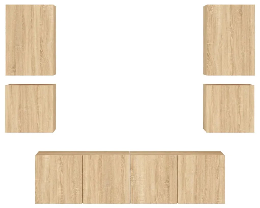 6 pcs móveis de parede p/ TV derivados madeira carvalho sonoma
