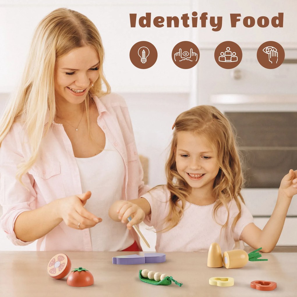 Conjunto de Comidas de Brincar Infantil de Madeira - Vegetais