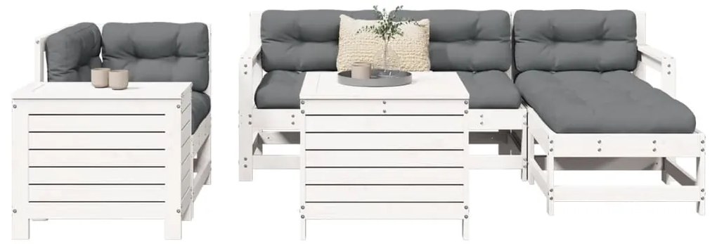 7 pcs conjunto de sofás para jardim pinho maciço branco