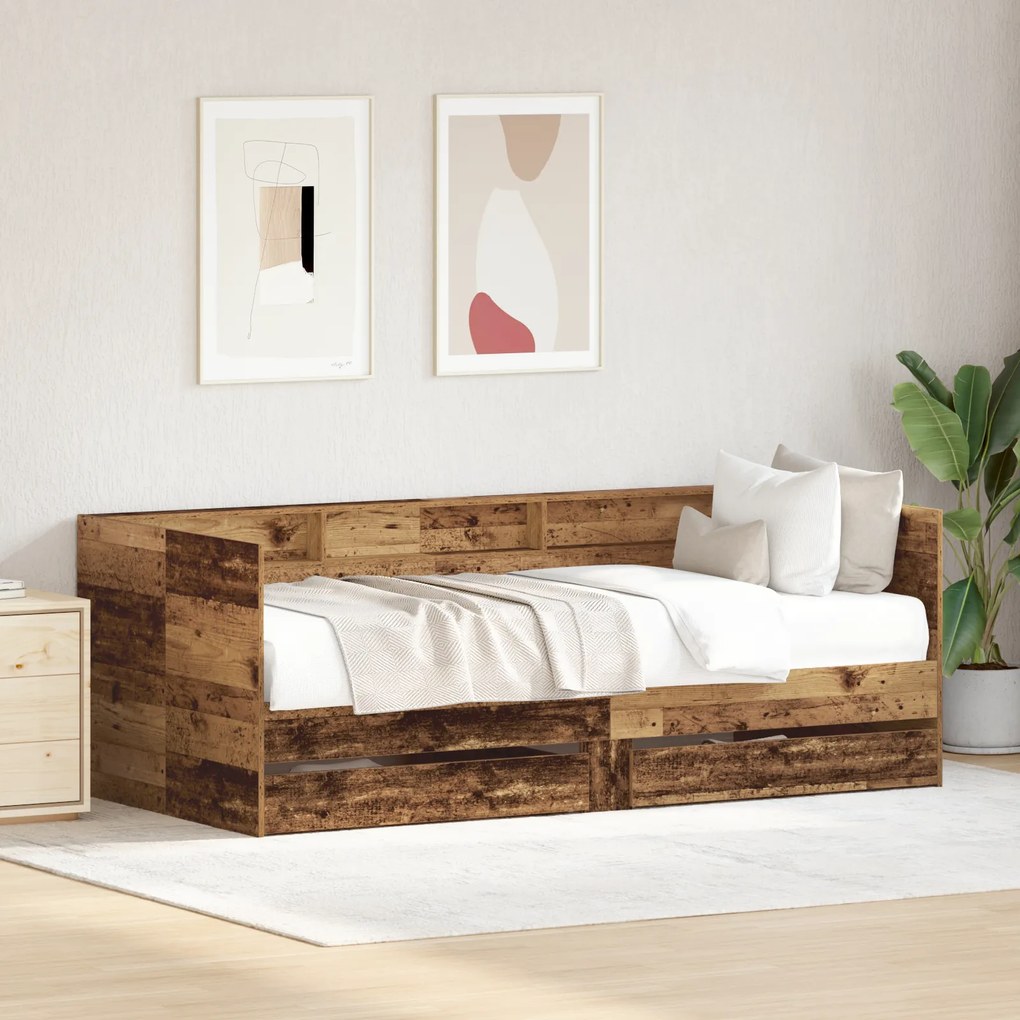 vidaXL Cama de Dia com Gaveta Madeira antiga Madeira engenheirada
