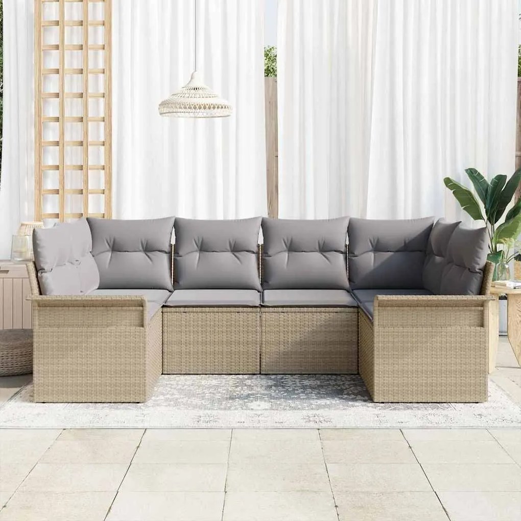 Conjunto de Sofás de Jardim com 6 Peças e Almofadas Bege em Rattan Sin