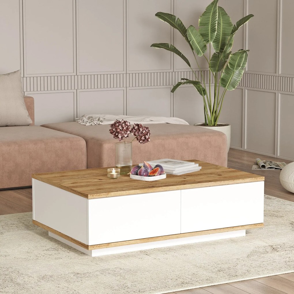 Mesa de Centro FR14 – Pinho Atlântico e Branco – 90x28,6x60 cm