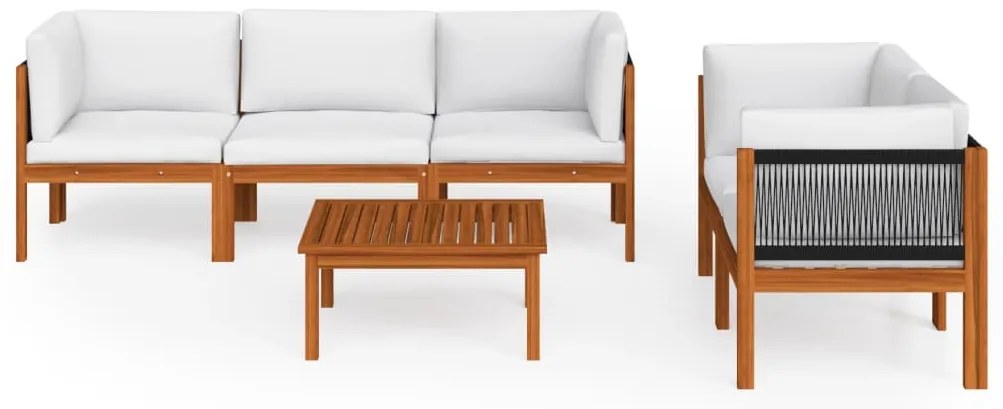 6 pcs conjunto lounge jardim c/ almofadões acácia maciça creme