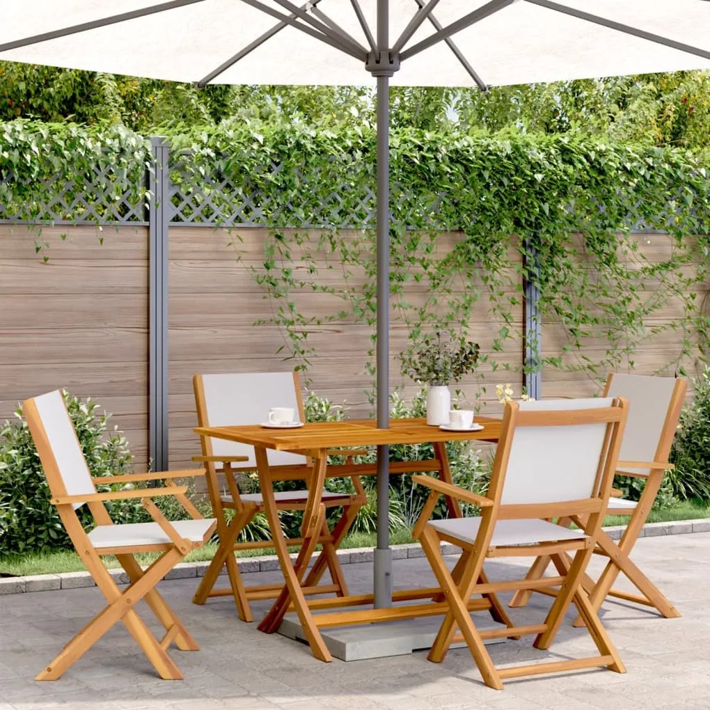 vidaXL 5 pcs conj. jantar p/ jardim tecido/madeira maciça branco nata