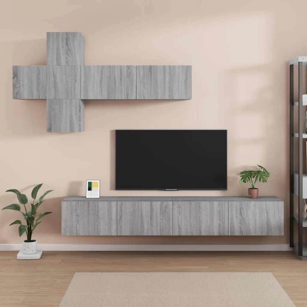 vidaXL Conjunto móveis de TV 7 pcs madeira processada sonoma cinza