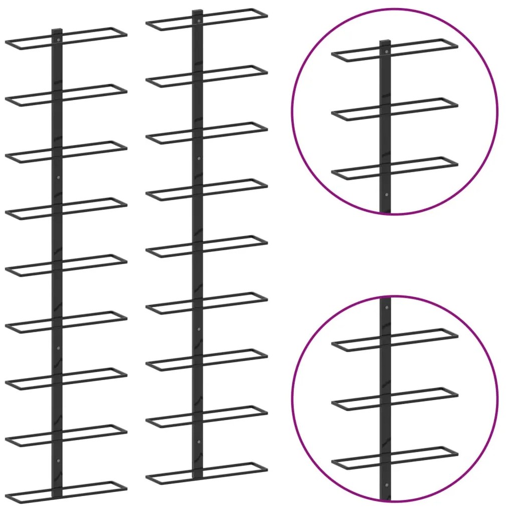 Garrafeiras de parede para 18 garrafas 2 pcs ferro preto