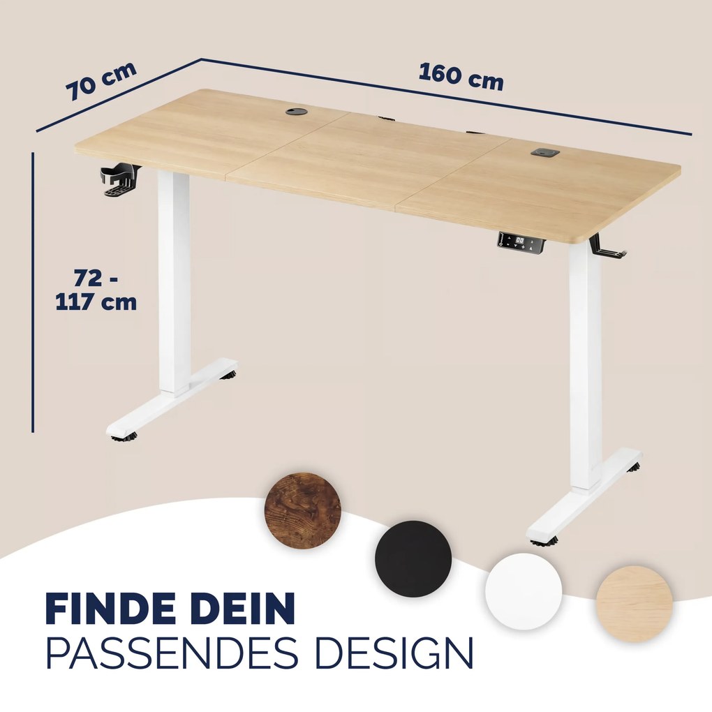 Secretária Eletrica com altura ajustável 160 x 75 x 72–117 cm bege