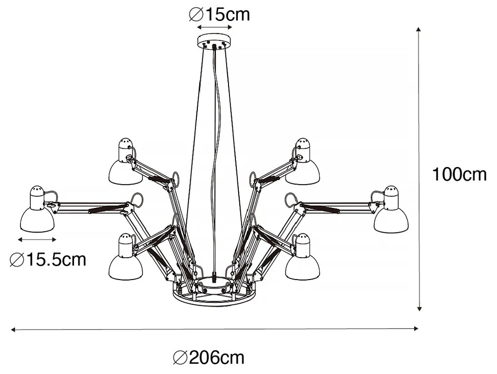 Candeeiro de suspensão industrial preto 6 luzes ajustáveis - Hobby Spinne Industrial