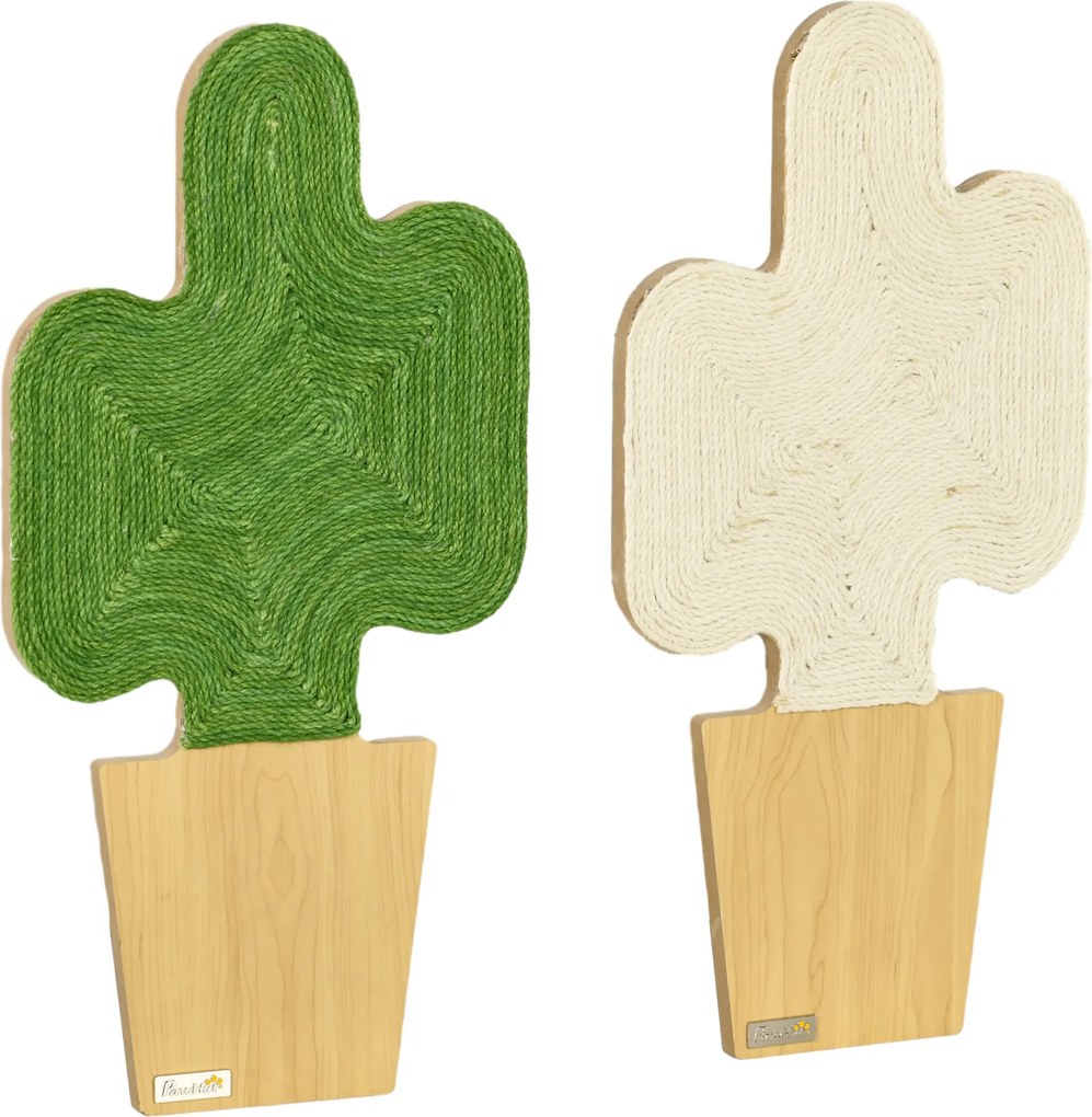 PawHut Conjunto de 2 Arranhadores para Pendurar ou Apoiar Forma Original de Cacto 30x60 cm Carvalho Branco e Verde | Aosom Portugal