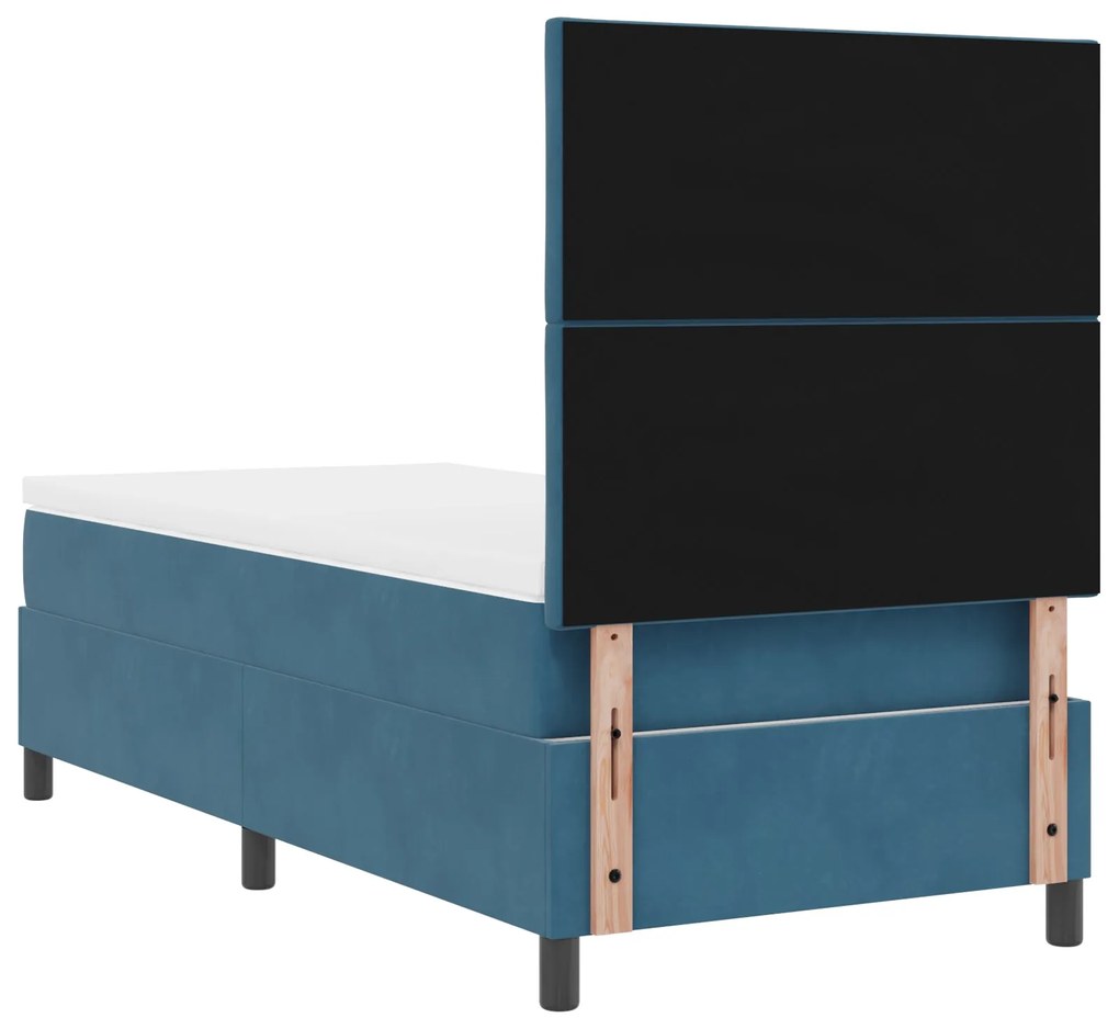 Cama Box Spring vidaXL com Colchão Azul Escuro Banqueta Veludo