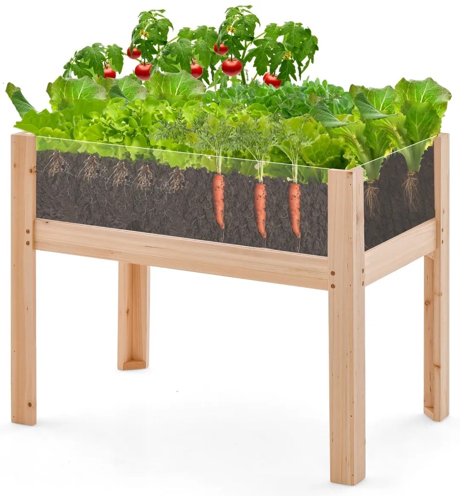 Floreira elevada de madeira 75 x 46 x 61 cm com pés 50 L, orifícios de drenagem e painéis acrílicos para frutas e legumes Natural