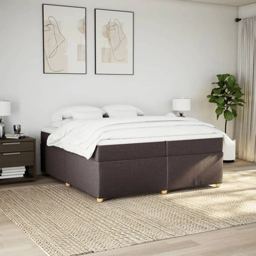 Cama com molas/colchão 200x200 cm tecido castanho-escuro