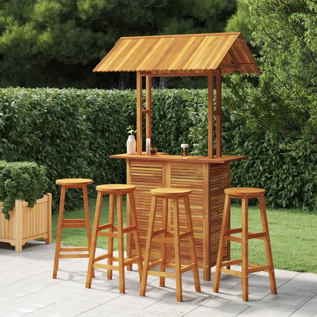 vidaXL 5 pcs conjunto de bar para jardim madeira de acácia maciça