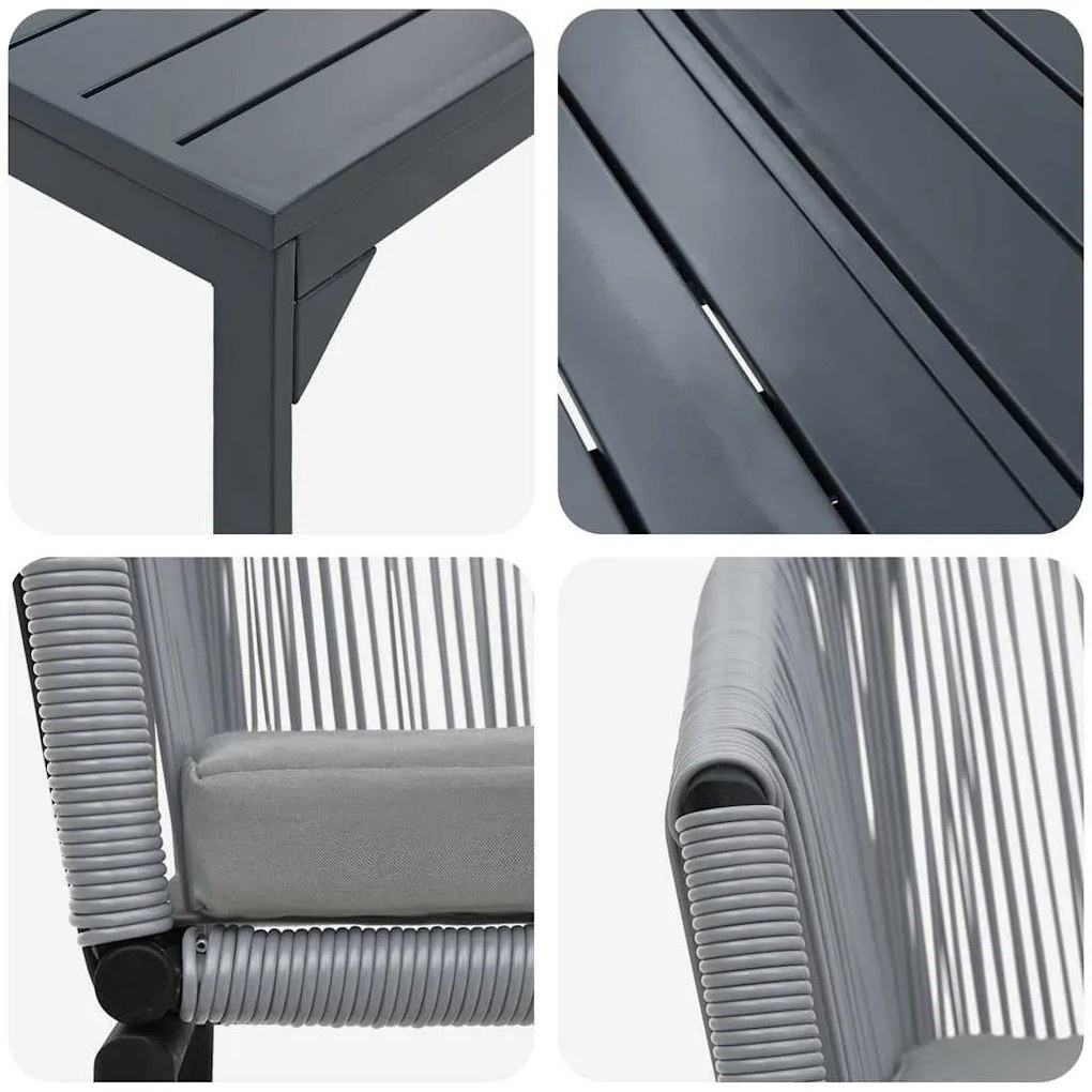 Conjunto de Jantar de Jardim Manual 9 pcs Cinzeto Largo