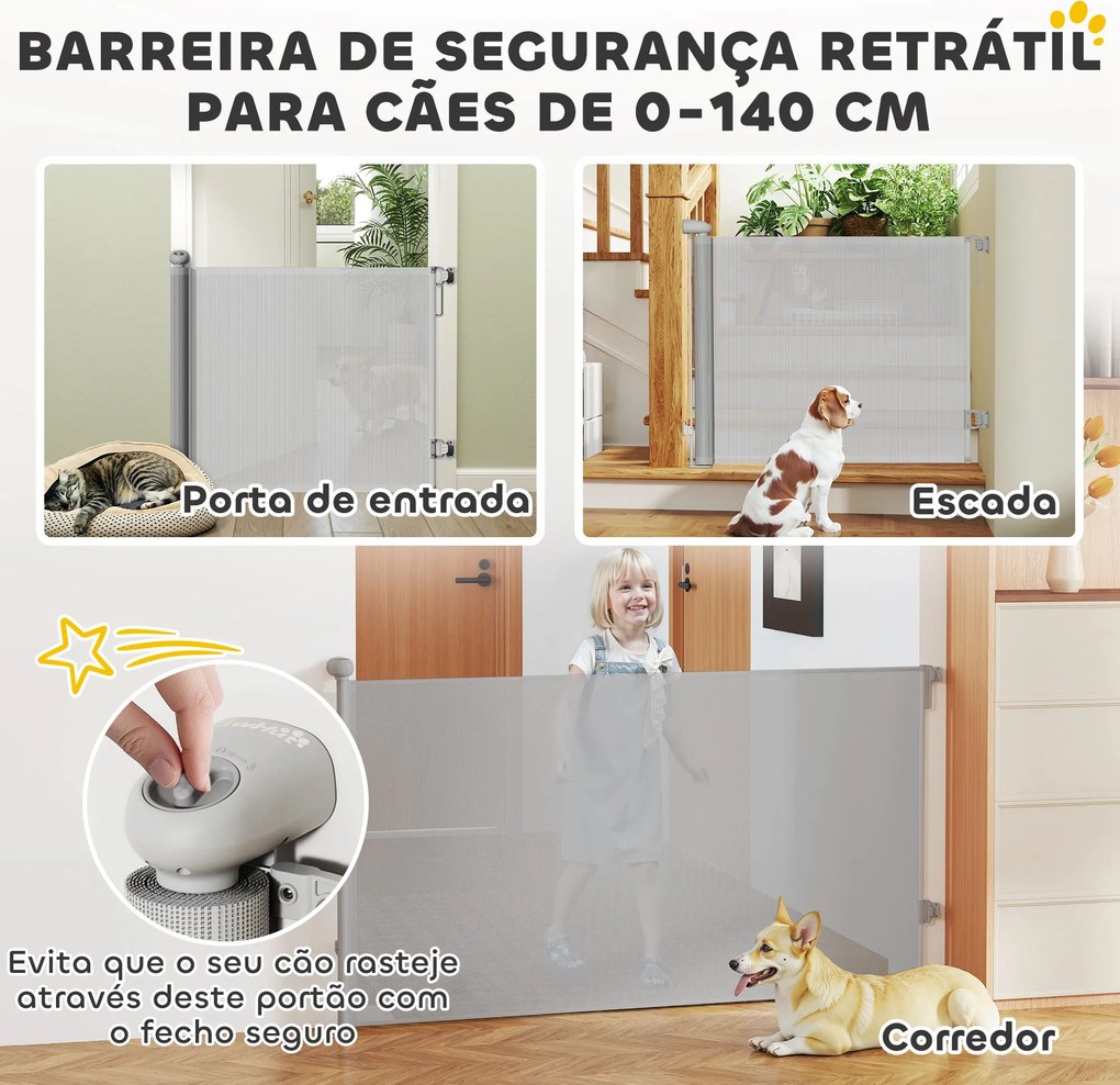 PawHut Barreira para Cães Retráctil 0-140 cm Porta para Cães Pequenos