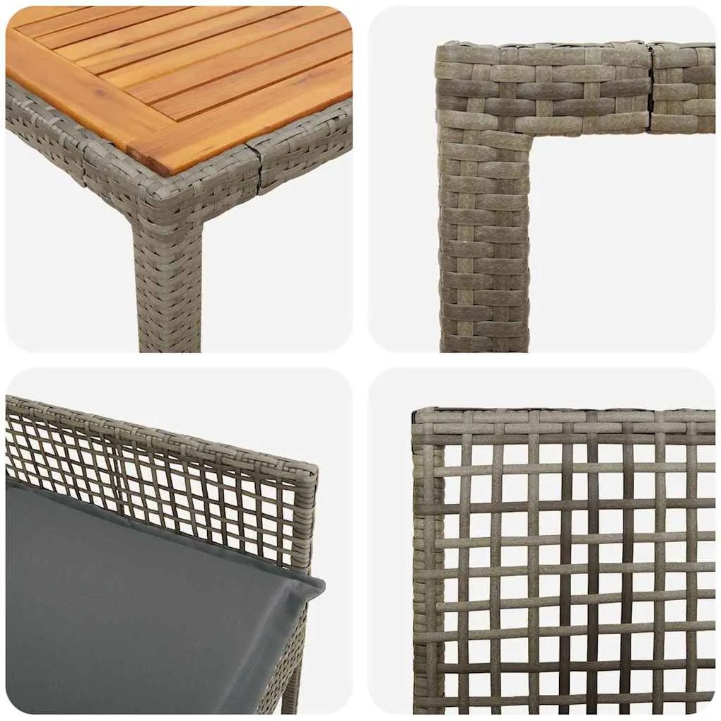 Conjunto de Jantar 5 Peças com Almofadas Cinzas em Rattan Sintético