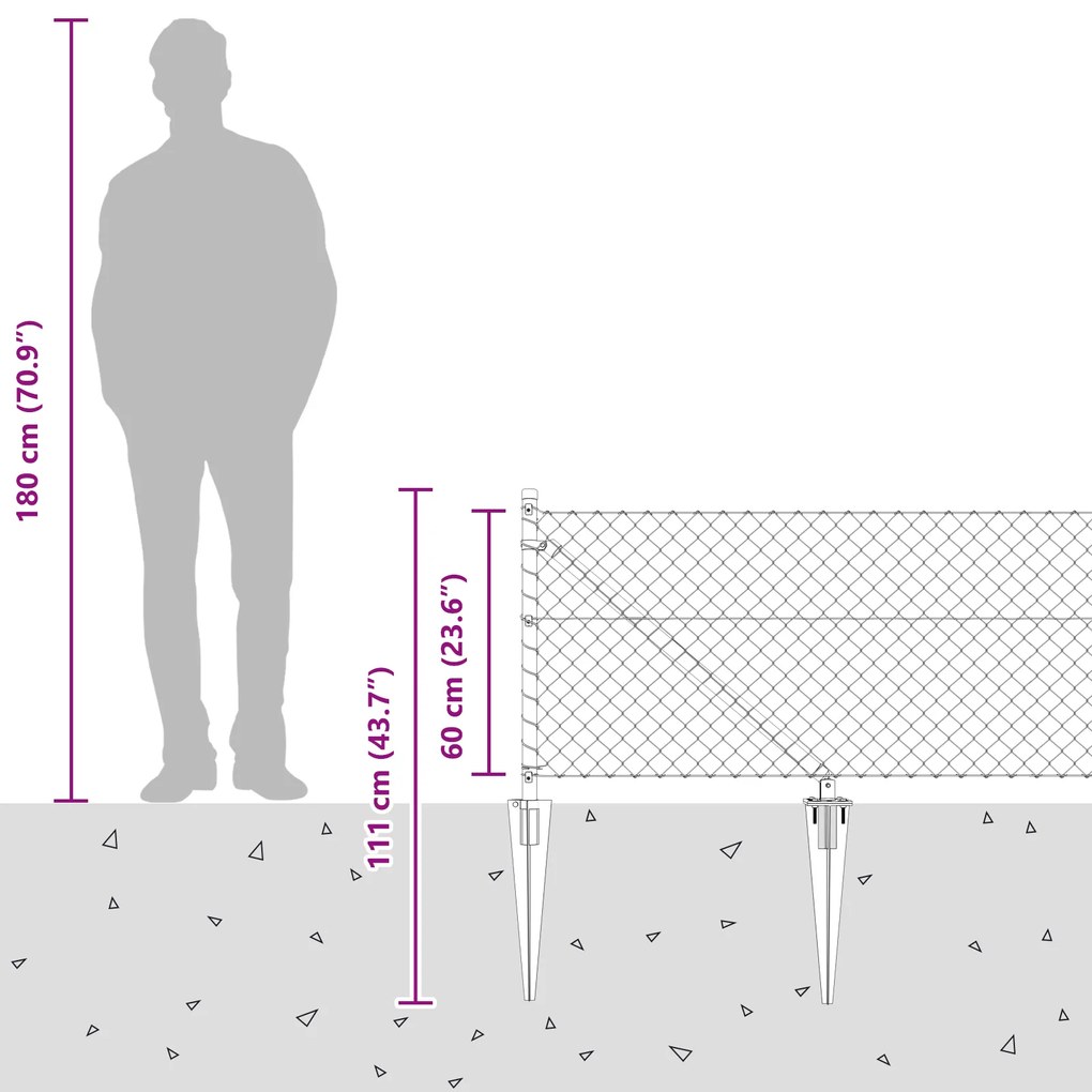Cerca de Cadeia com 13 Postes de Espeto 0.6x25 m Aço Galvanizado