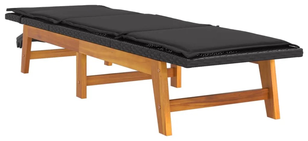 Espreguiçadeira com mesa vime PE e madeira de acácia maciça