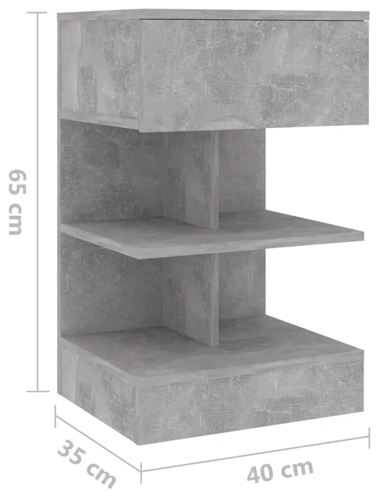 Mesa de cabeceira 40x35x65 cm contraplacado cinzento cimento