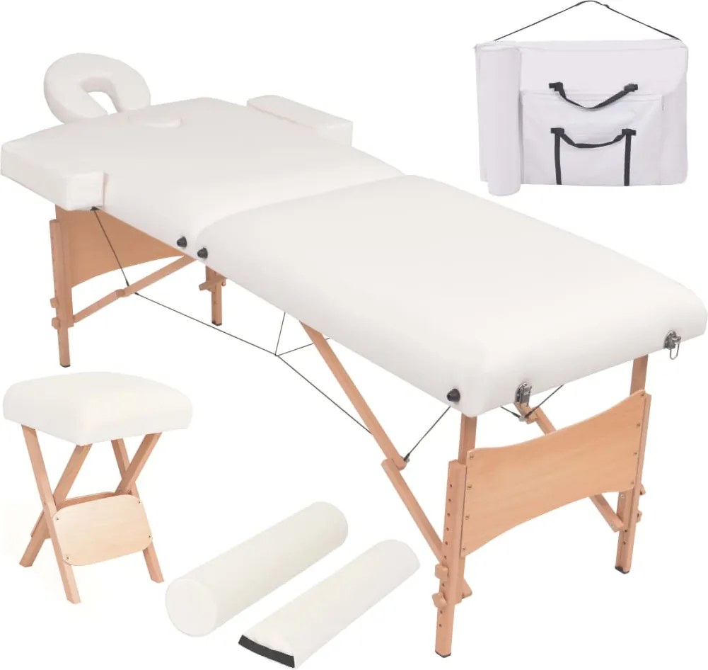 vidaXL Mesa massagem dobrável 2 zonas + banco 10 cm espessura branco