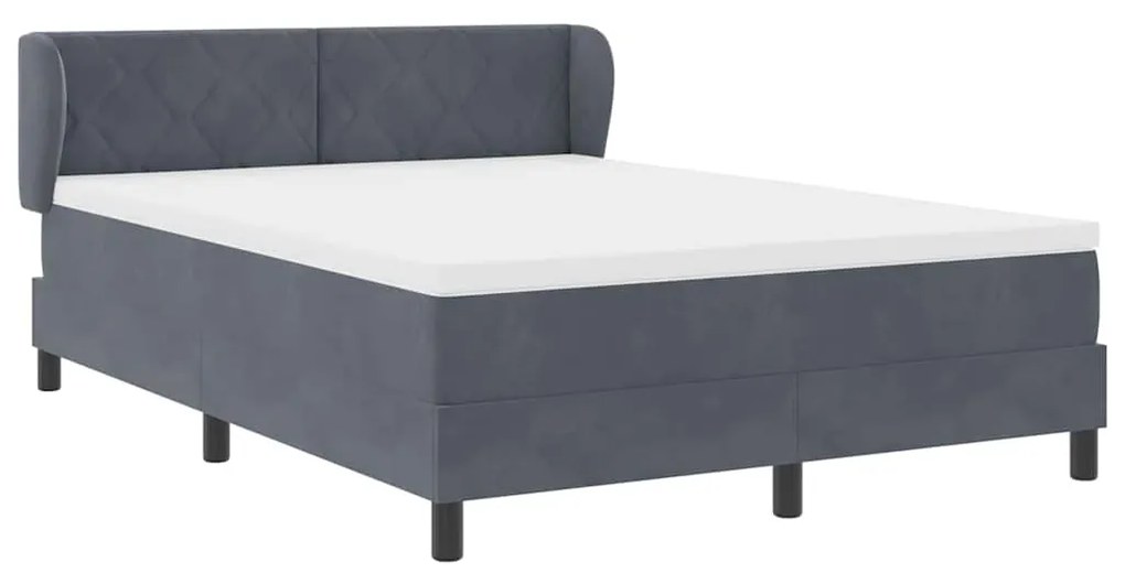 Cama Box Spring com Colchão Cinza Escuro 140x200 cm Veludo