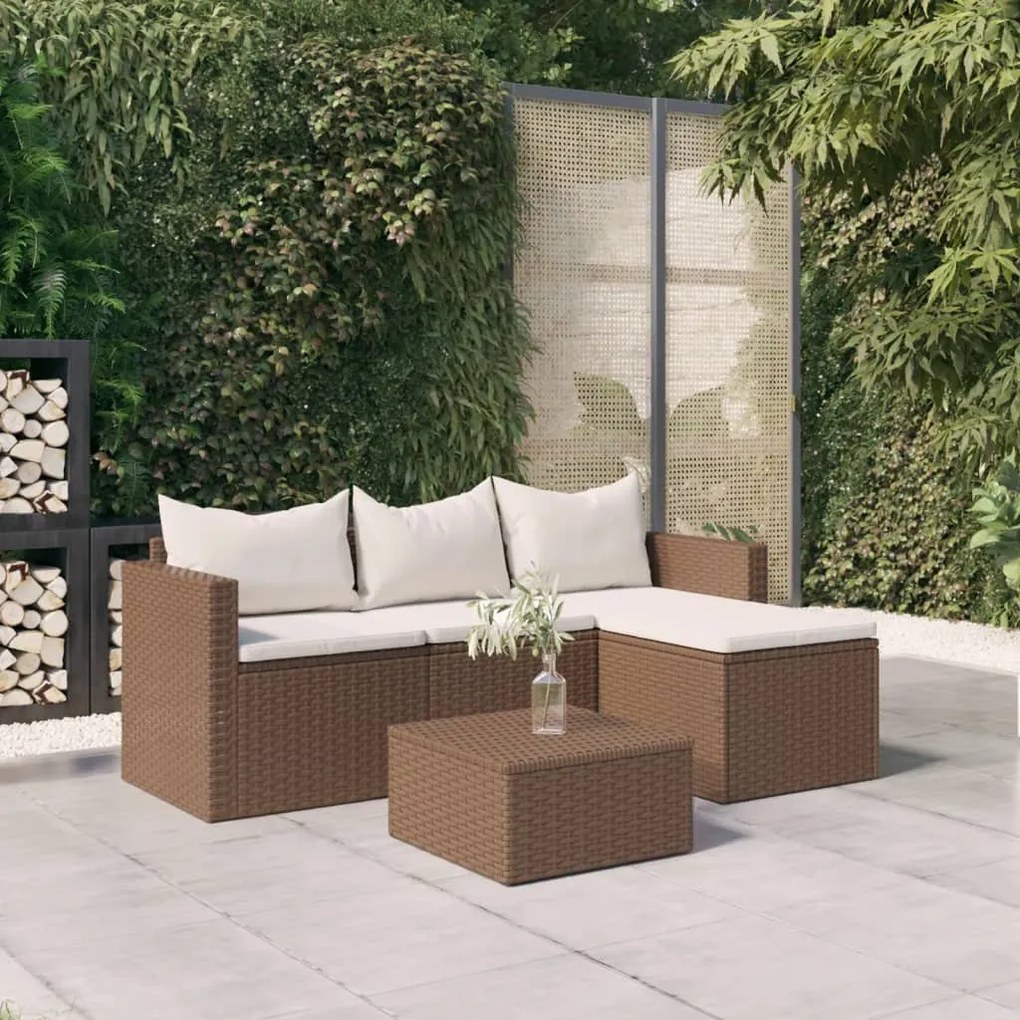 362329 vidaXL Conjunto lounge de jardim vime PE castanho