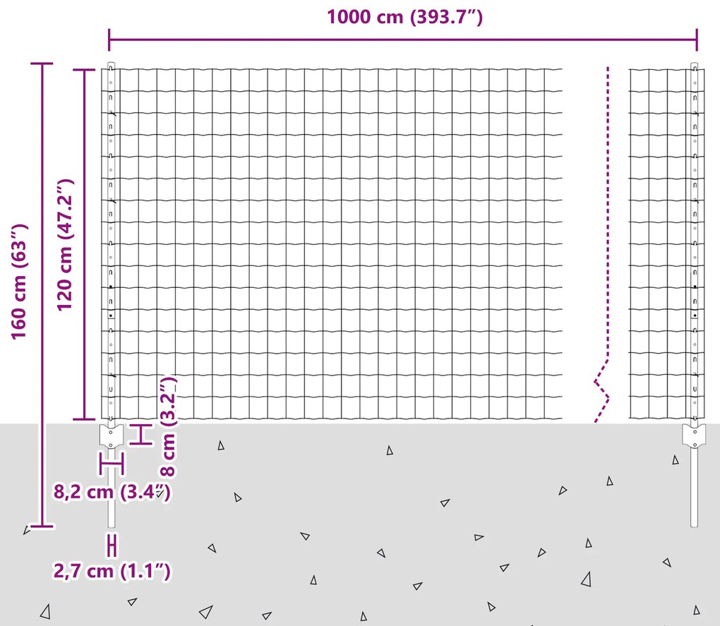 Cerca Euro com 10 Postes U Prateado 1,2x10 m Aço