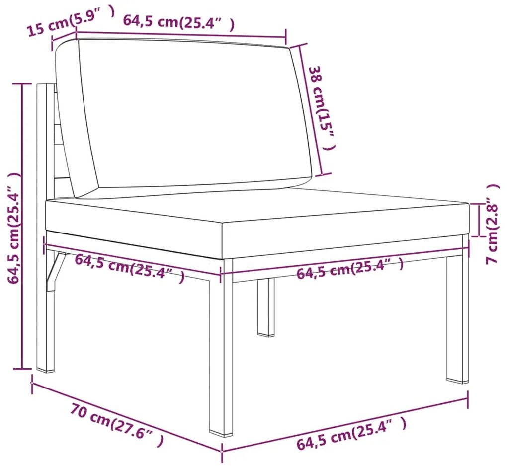 7 pcs conjunto lounge jardim com almofadões alumínio antracite