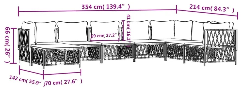 8 pcs conjunto lounge de jardim com almofadões aço antracite