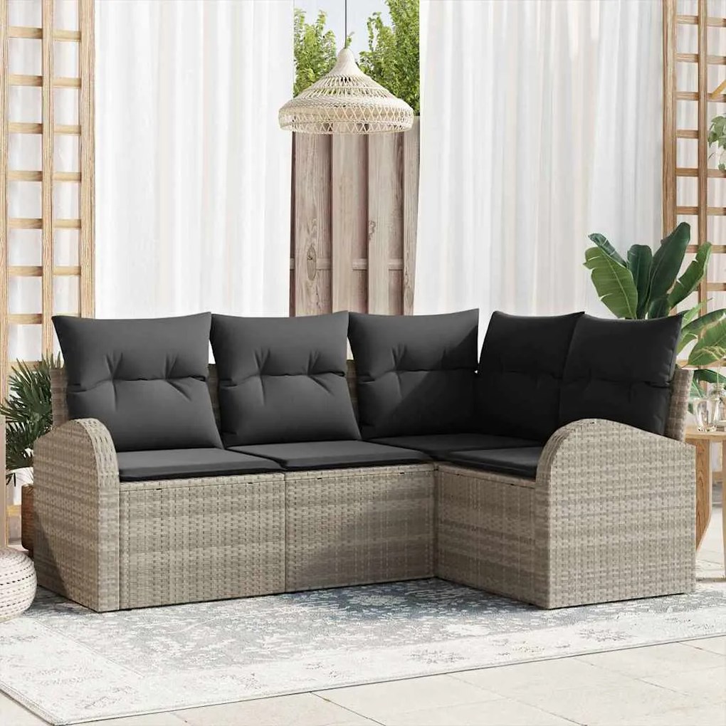 Conjunto de Sofá de Jardim vidaXL de 4 Peças com Almofadas Cinza Claro