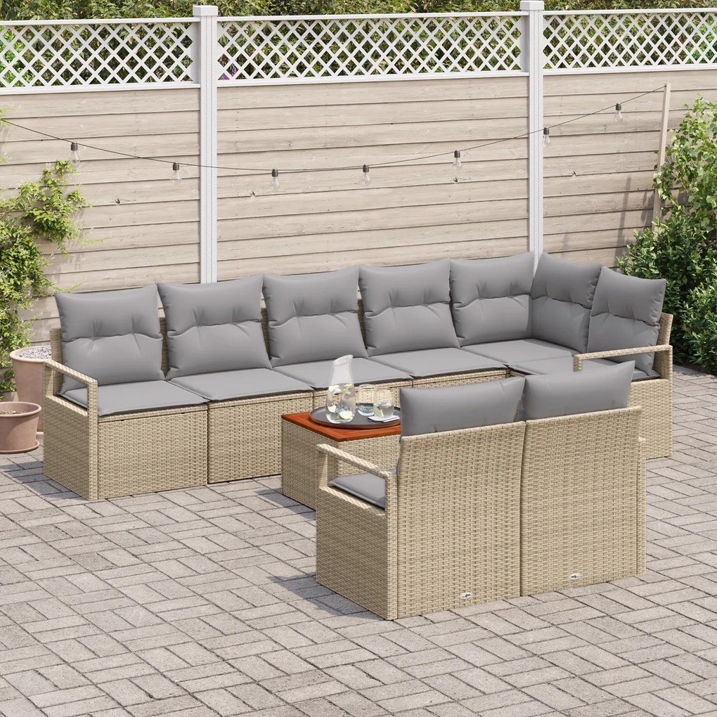 Conjunto de Sofás de Jardim de 9 Peças com Almofadas Bege Rattan Sinté