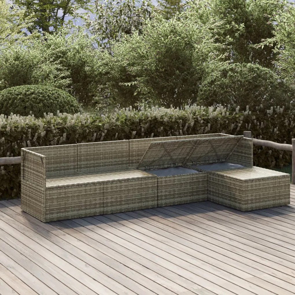 5 pcs conjunto lounge de jardim c/ almofadões vime PE cinzento