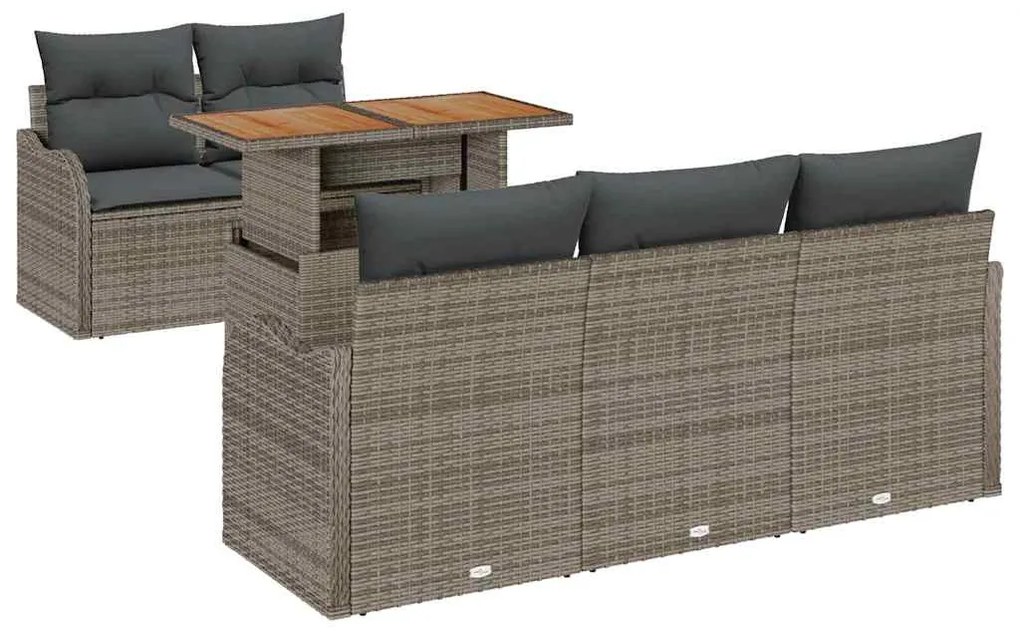 Conjunto de Sofá de Jardim 6 Peças com Almofadas Cinzas em Rattan Sint