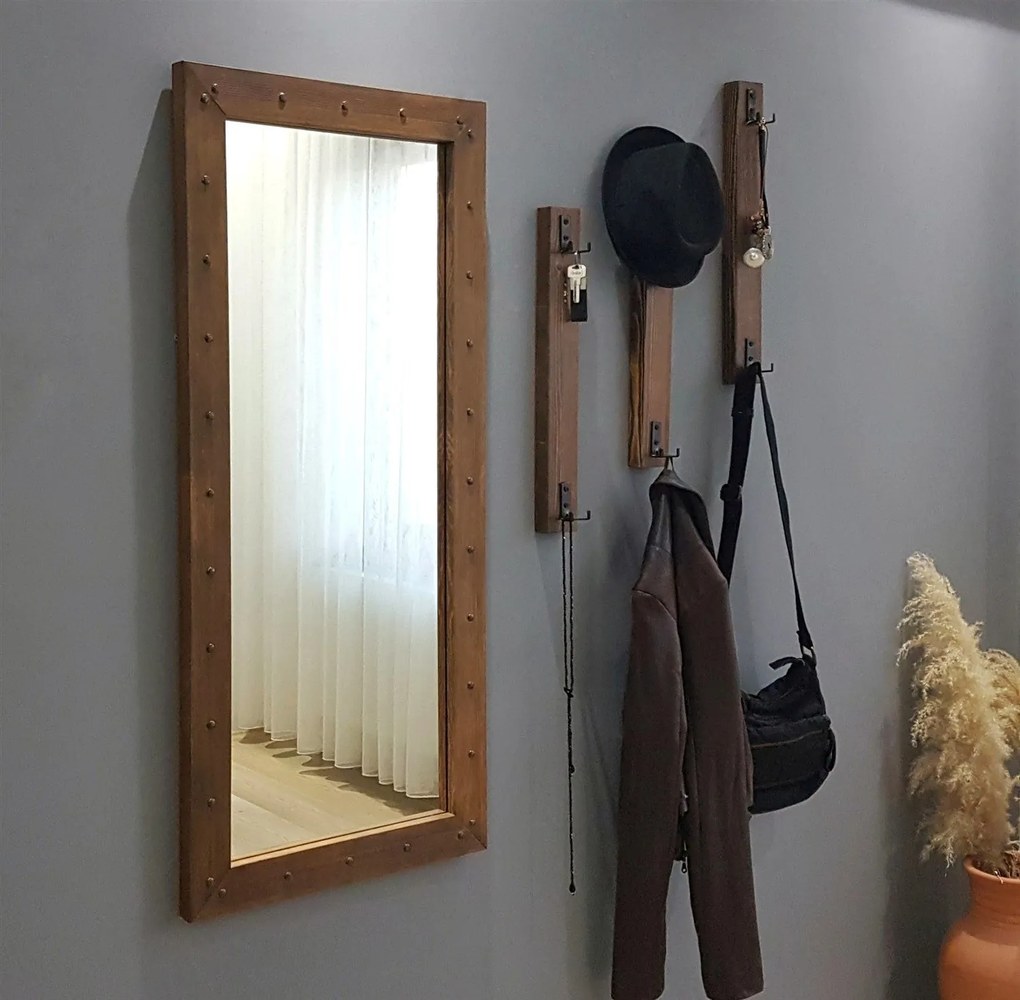 **** Hall Stand V108 – Walnut – Espelho: 50x110 cm, Ganchos: 6x50 cm