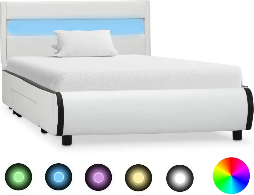 Estrutura de cama com LED 100x200 cm couro artificial branco