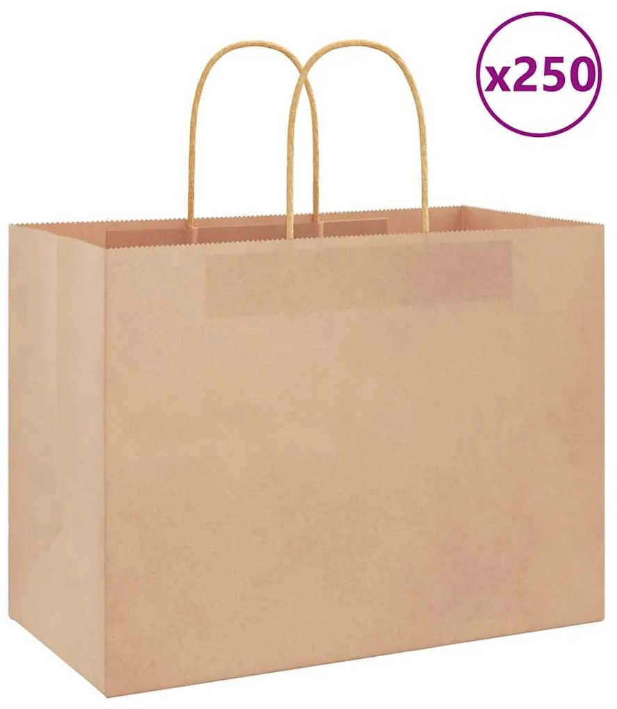 vidaXL Sacos de papel 250 unid com alças castanho 32x17x25 cm