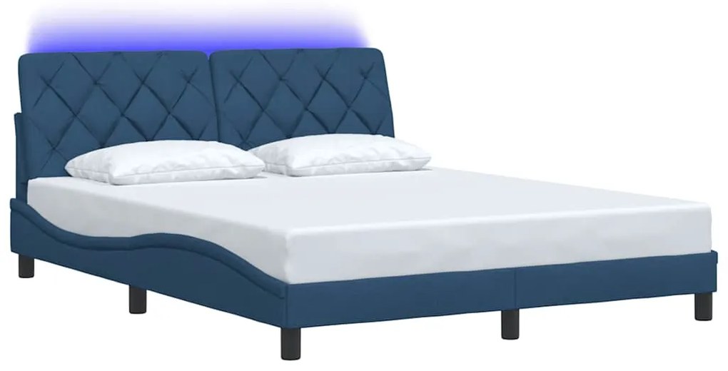 Estrutura de cama com LED sem colchão 160x200 cm tecido azul