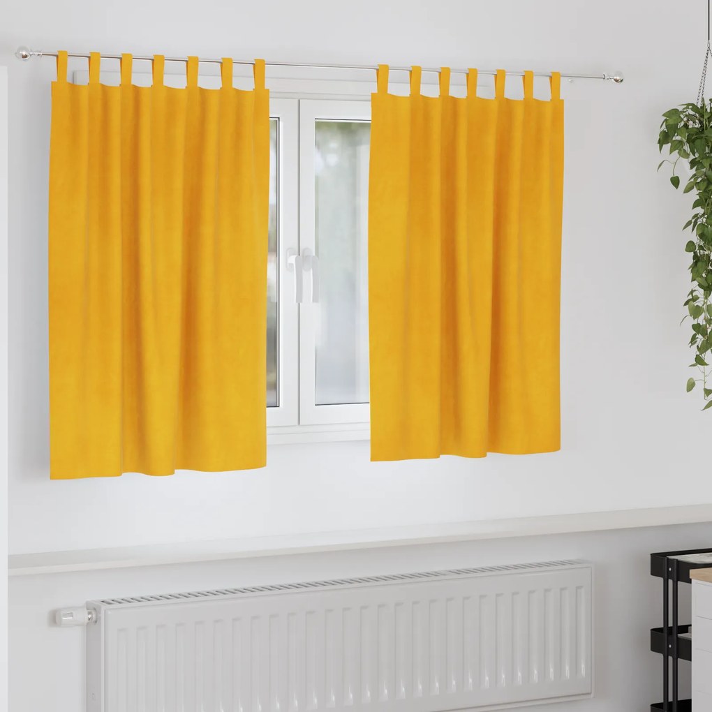 Cortinas Blackout vidaXL com Laços de Suspensão 2 pcs Amarelo Mostarda Veludo