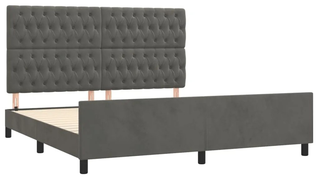 Estrutura de cama c/ cabeceira 180x200cm veludo cinzento-escuro