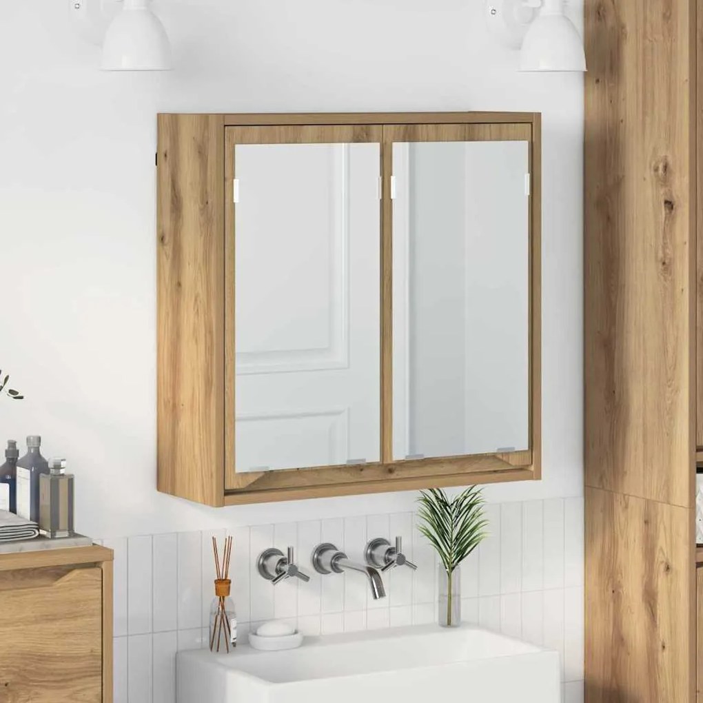 vidaXL Armário de Espelho para Banheiro com porta Carvalho Artesanal