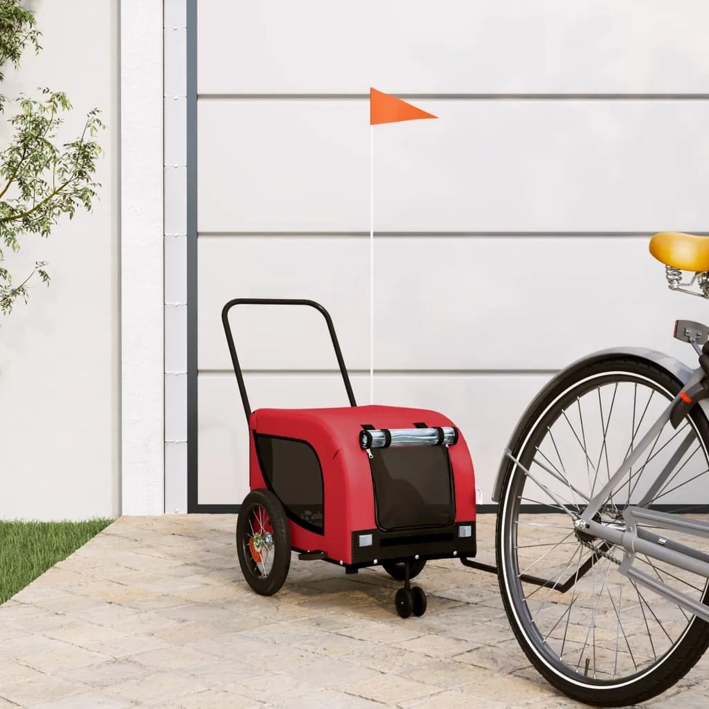 vidaXL Reboque bicicleta p/ animais tecido oxford/ferro vermelho/preto