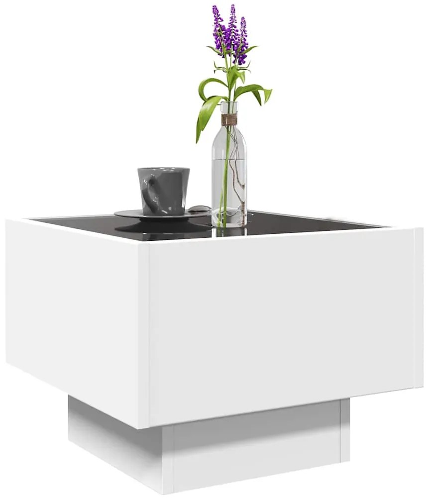 Mesa de apoio c/ LEDs 40x40x30 cm derivados de madeira branco