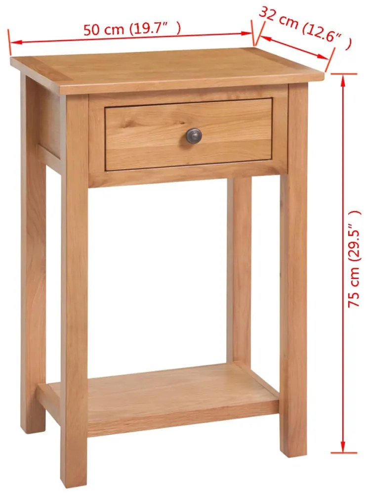 Mesa consola de carvalho maciço 50x32x75 cm castanho