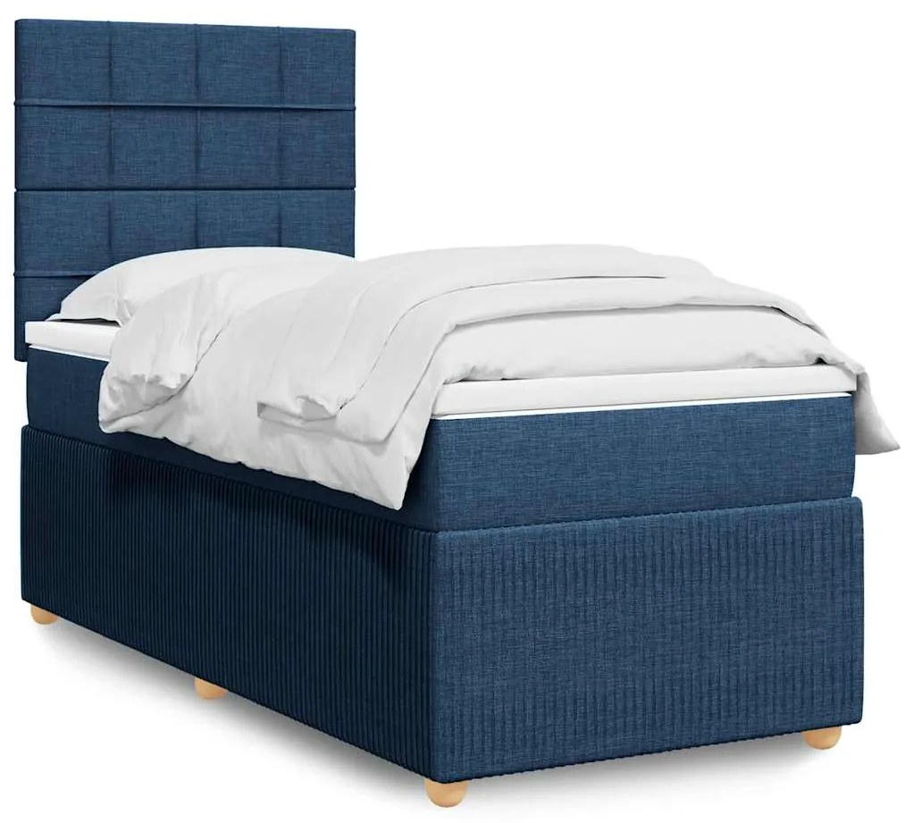 vidaXL Cama com molas/colchão 80x200 cm tecido azul