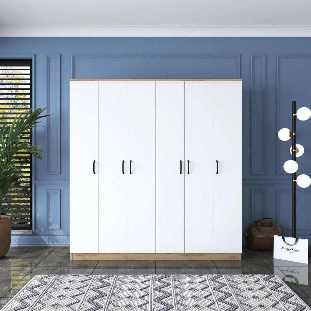 Roupeiro BA114 – Nogueira/Branco – 180x190,8x47,3 cm