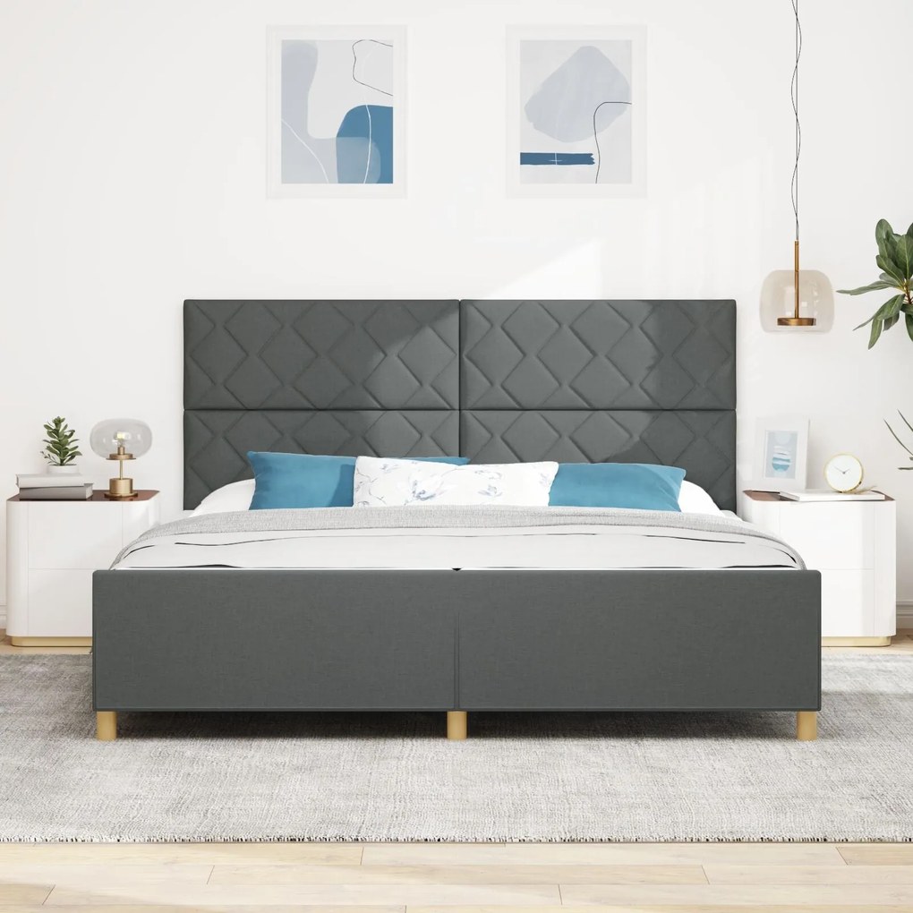 Cama vidaXL Cinza Escuro 200x200 cm Tecido